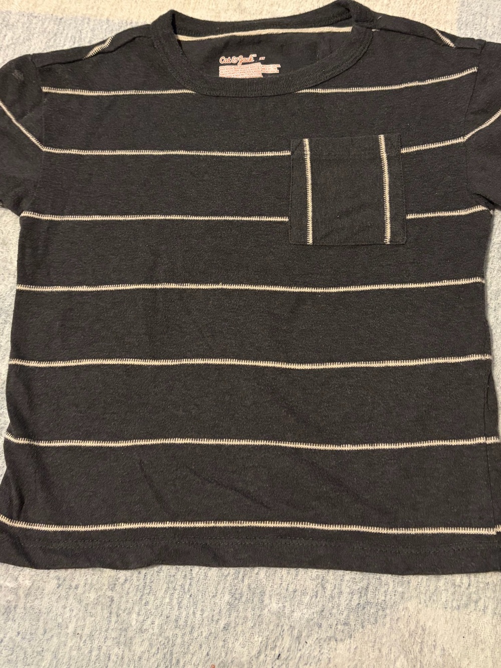 Cat & Jack charcoal Tee with Cream Stripes and Chest Pocket